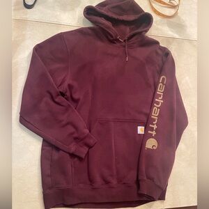 Carhartt Pullover Hoodie in Maroon with gold Logo Print